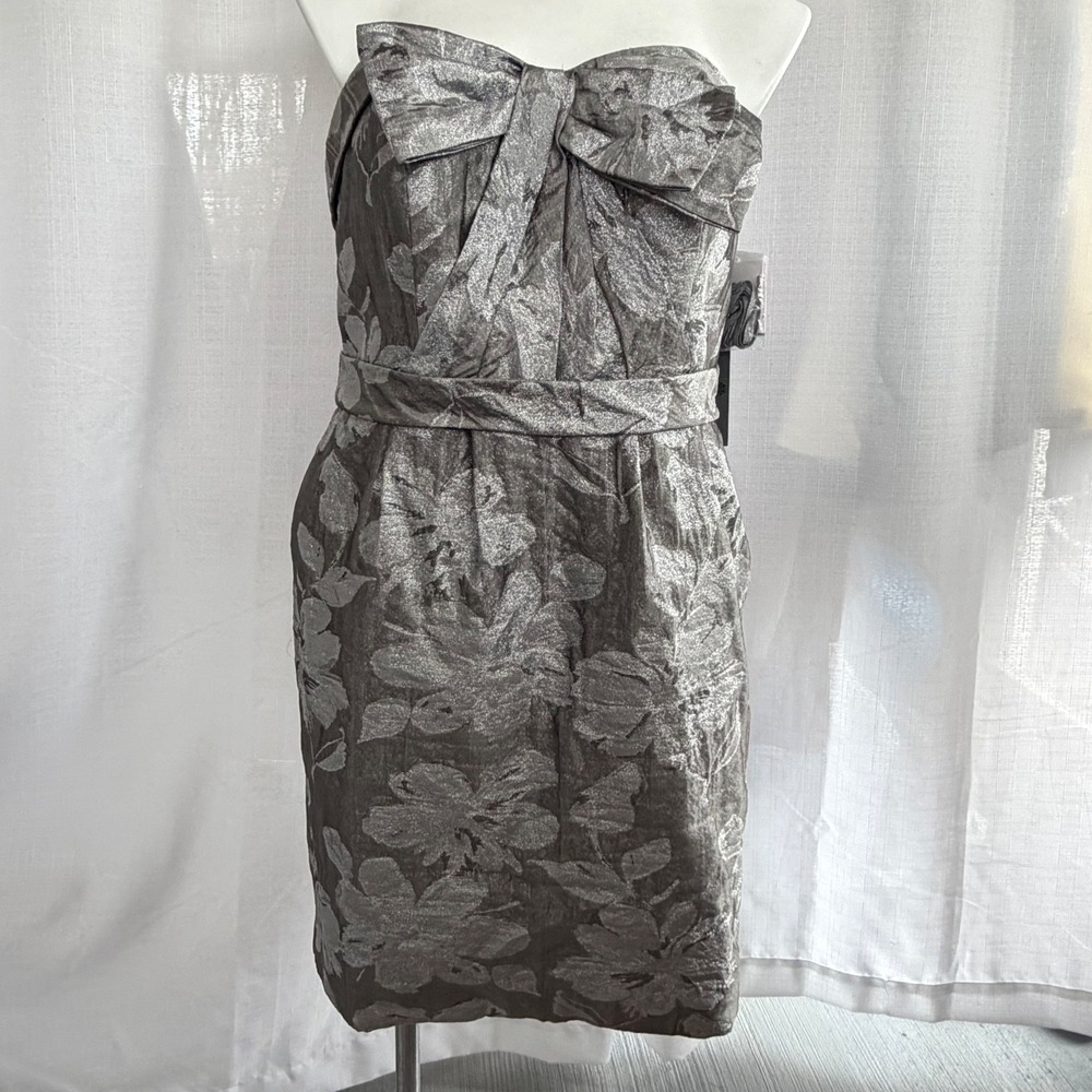 White by Vera Wang Silver Mini Bow Dress Size 16 NWT Wedding Cocktail Dress